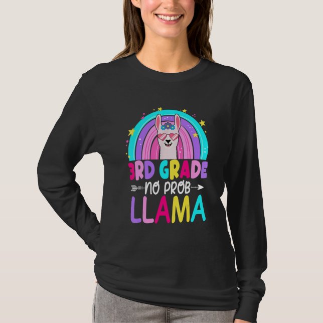Camiseta Third Team 3rd Grade Teacher Rainbow No Prob Llama (Anverso)