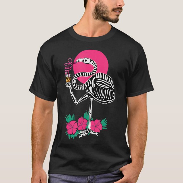 Camiseta Thirsty Skeleton Flamingo Animal Tropical Bird (Anverso)