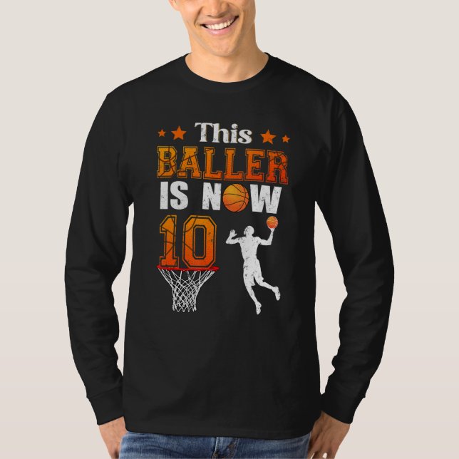 Camiseta This Baller Is Now 10 Birthday Basketball Theme Bd (Anverso)