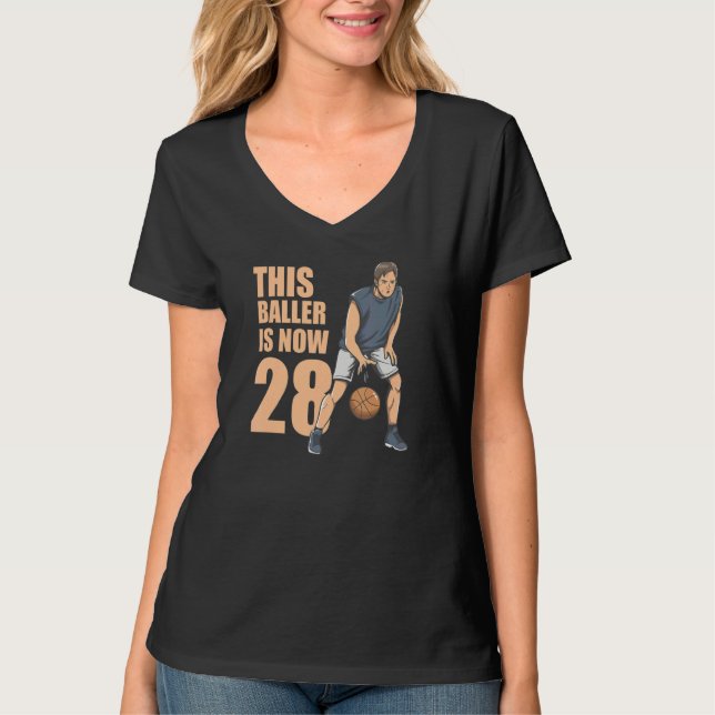 Camiseta This Baller Is Now 28 Cute 28th Basketball For Boy (Anverso)