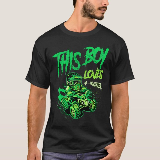 Camiseta This Boy Loves 4 Wheeler ATV Quad Biker Grunge Sty (Anverso)