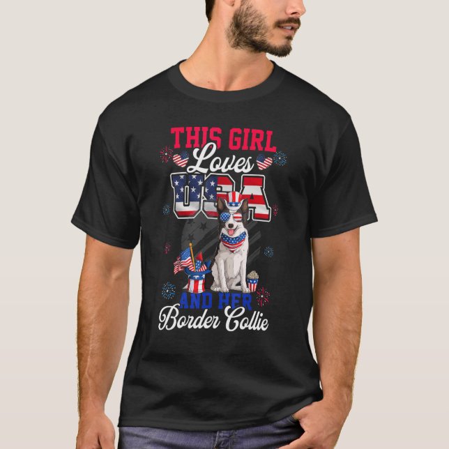 Camiseta This Girl Loves Usa And Her Border Collie Dog 4th  (Anverso)
