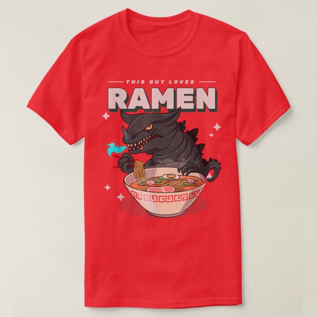 Camiseta This Guy Loves Ramen - Funny Monster With Noodles  (Diseño del anverso)