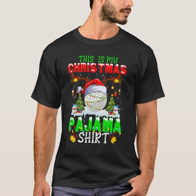 Camiseta This Is My Christmas Pajama Hockey Santa Hat Xmas  (Anverso)