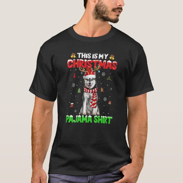 Camiseta This Is My Christmas Pajama Lights Siberian Husky  (Anverso)