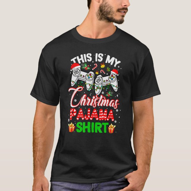 Camiseta This Is My Christmas Pajama Santa Hat Gamer Video  (Anverso)