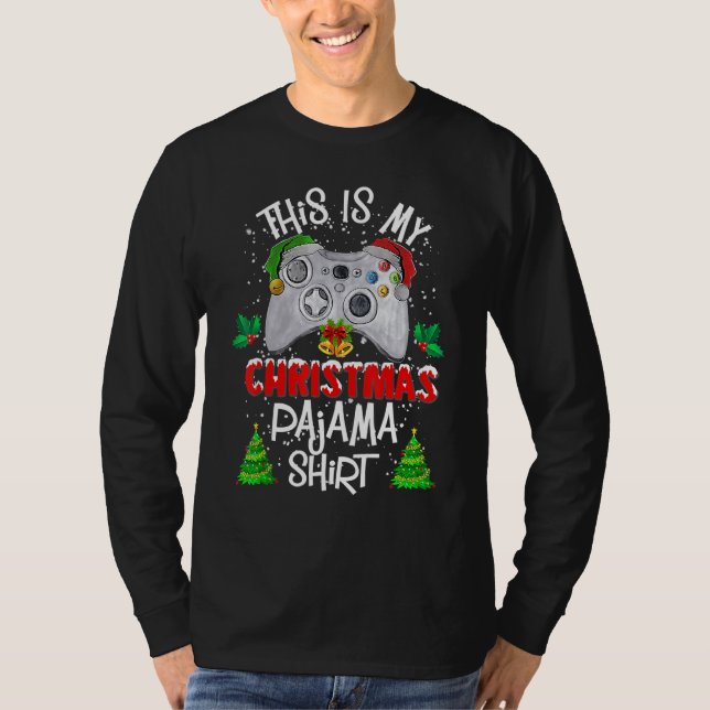 Camiseta This Is My Christmas Pajama Santa Hat Gamer Video  (Anverso)