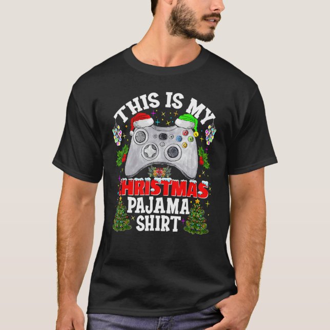 Camiseta This is My Christmas Pajama Santa Hat Gamer Video  (Anverso)