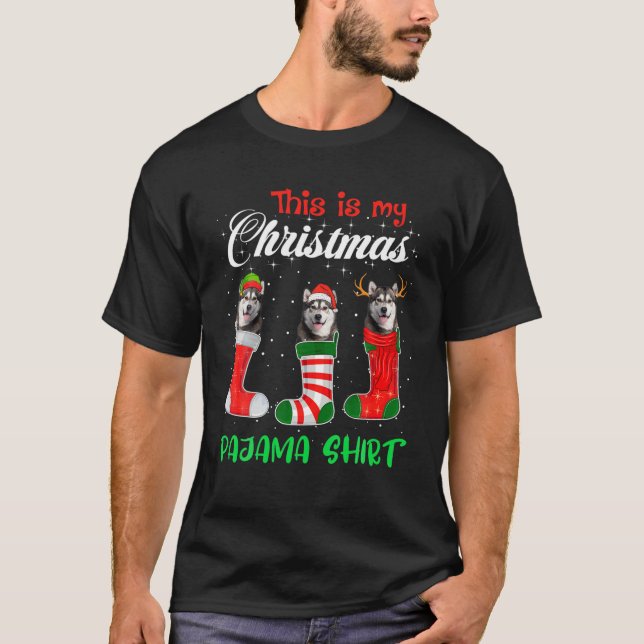 Camiseta This Is My Christmas Pajama Siberian Husky Dog Pup (Anverso)