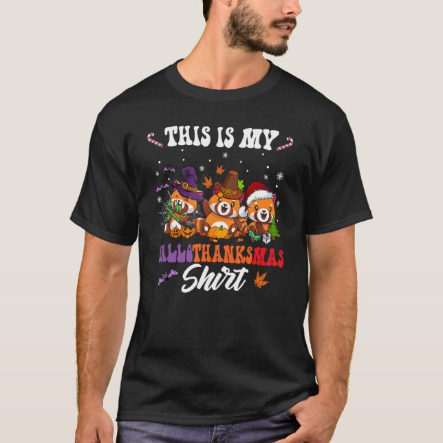 Camiseta This Is My Hallothanksmas Red Panda Santa Hat Chri (Anverso)