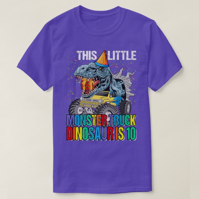 Camiseta This Little Monster Truck Dinosaur Is 10th Birthda (Diseño del anverso)