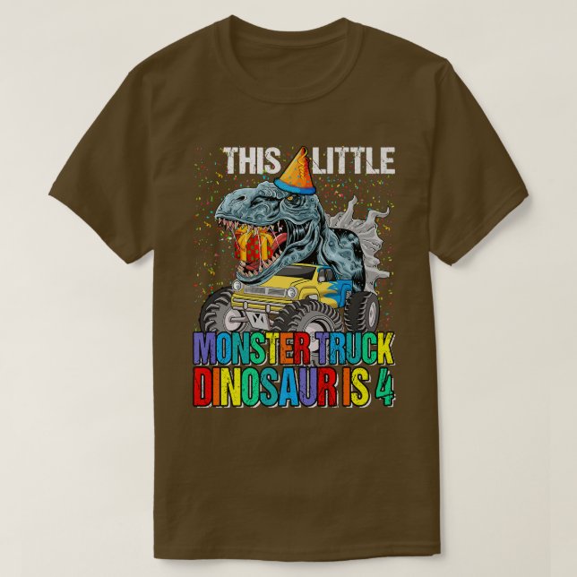 Camiseta This Little Monster Truck Dinosaur Is 4th Birthday (Diseño del anverso)