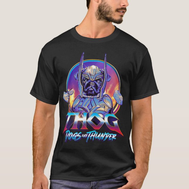 Camiseta THOG - Perros y Truenos - Divertido superhéroe pug (Anverso)