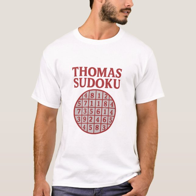 Camiseta THOMAS Sudoku Puzzle – Bold Red Grid Tee (Anverso)