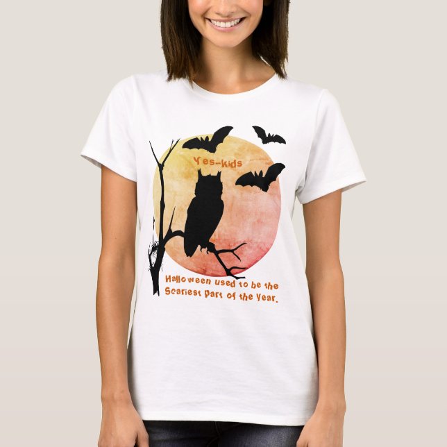 Camiseta Thoughts Spooky Halloween Owl & Bats T-Shirt (Anverso)