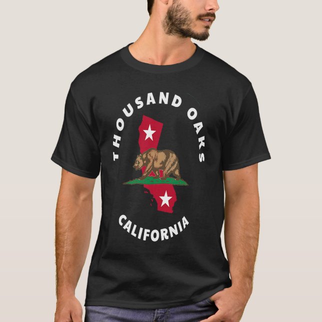 Camiseta Thousand Oaks California CA Flag and Bear Badge So (Anverso)