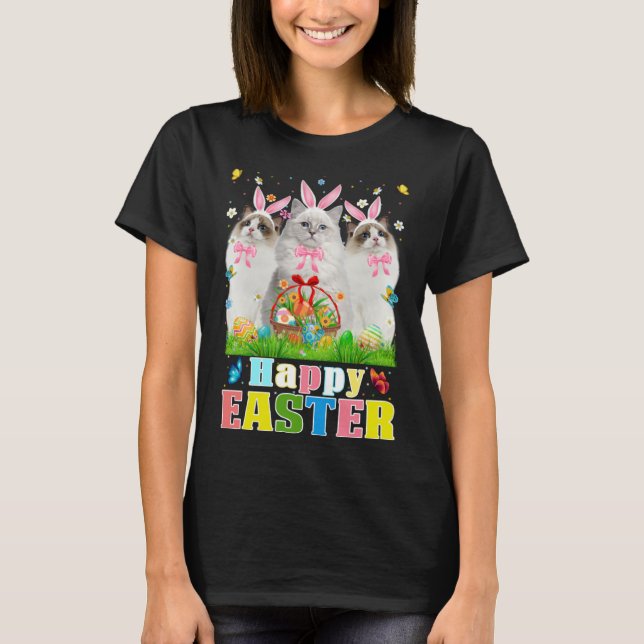 Camiseta Three Bunny Ragdoll Cats & Easter Egg Basket Easte (Anverso)