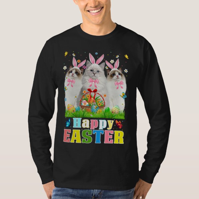 Camiseta Three Bunny Ragdoll Cats & Easter Egg Basket Easte (Anverso)