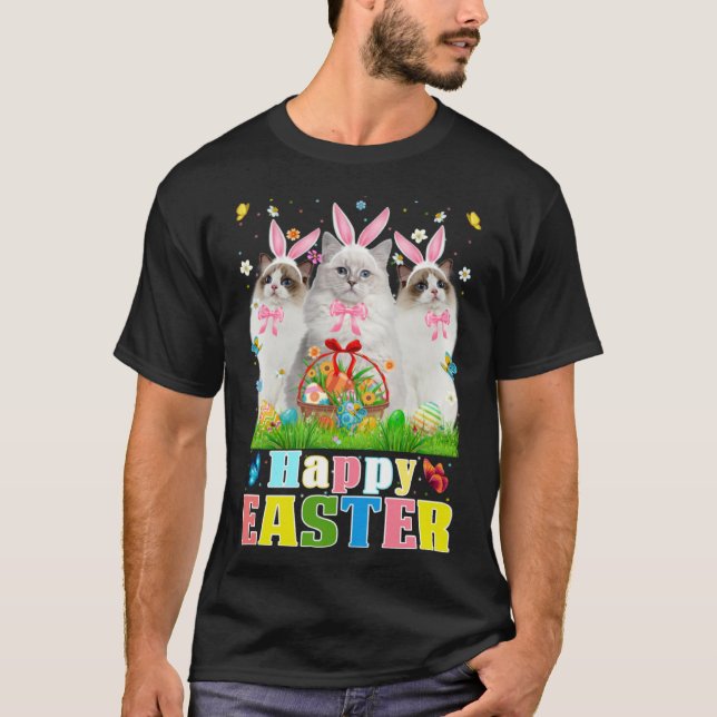 Camiseta Three Bunny Ragdoll Cats & Easter Egg Basket Easte (Anverso)