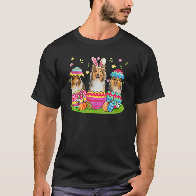 Camiseta Three Bunny Shetland Sheepdog Inside Easter Egg Ha (Anverso)