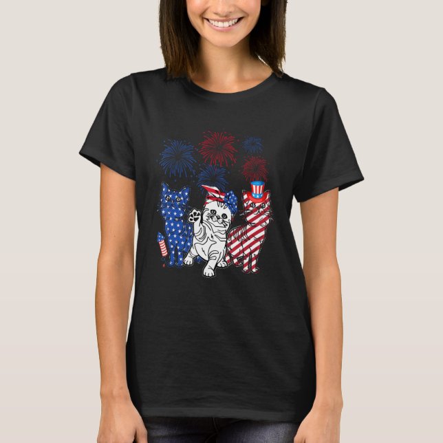 Camiseta Three Cat 4th Of July American Flag Patriotic Cat (Anverso)