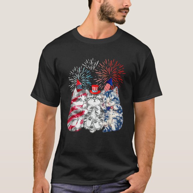Camiseta Three Cat 4th Of July American Flag Patriotic Cat (Anverso)