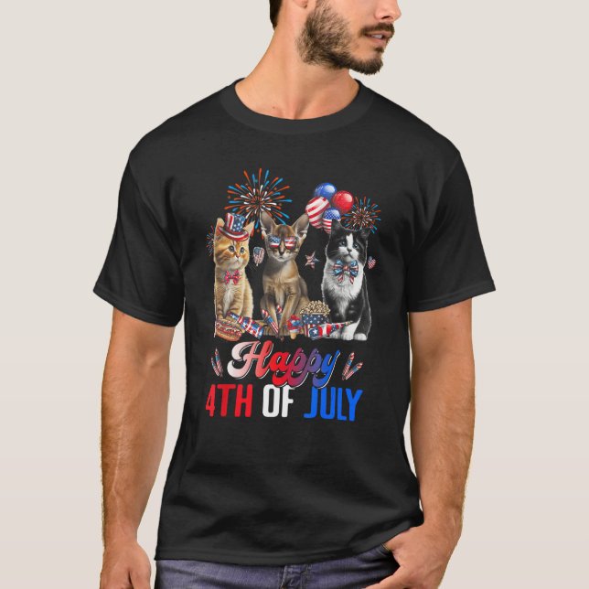Camiseta Three Cat Happy 4th Of July Balloon  Independence  (Anverso)