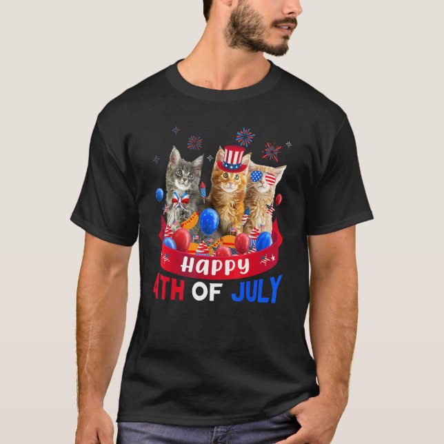 Camiseta Three Cat Happy 4th Of July Balloon  Independence  (Anverso)