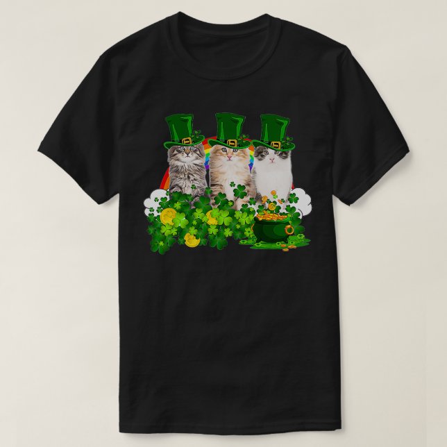 Camiseta Three Cat Shamrock St Patricks Day Meowy Irish Gif (Diseño del anverso)