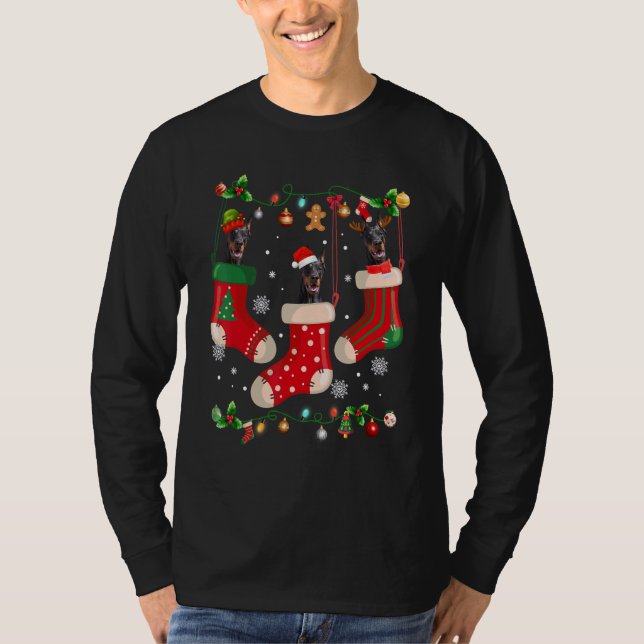 Camiseta Three Doberman In Sock Christmas Santa X mas Dog (Anverso)