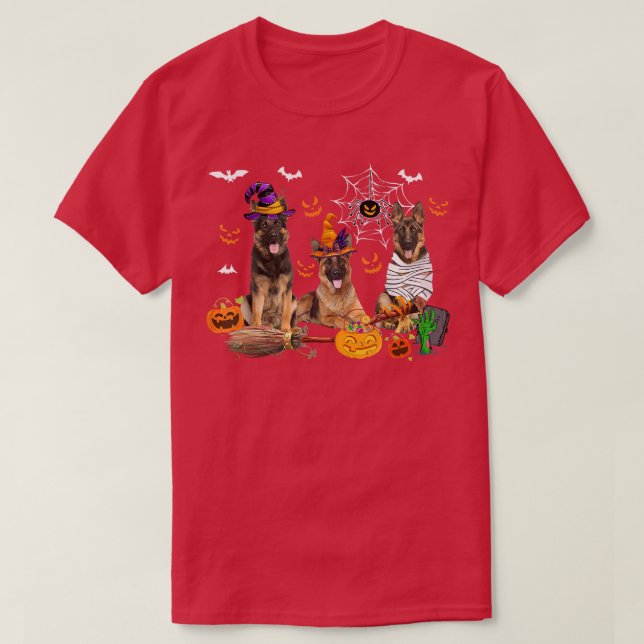 Camiseta Three German Shepherd Dogs Mummy Witch Scary Pumpk (Diseño del anverso)