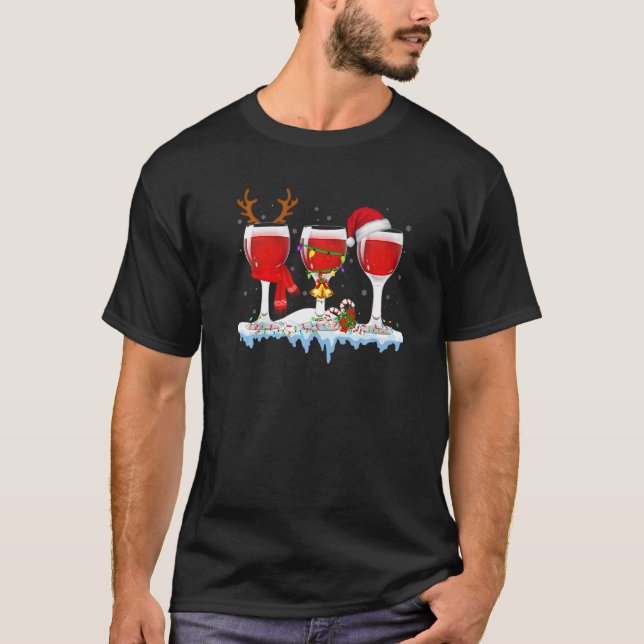 Camiseta Three Glass Of Red Wine  Drinker Christmas (Anverso)