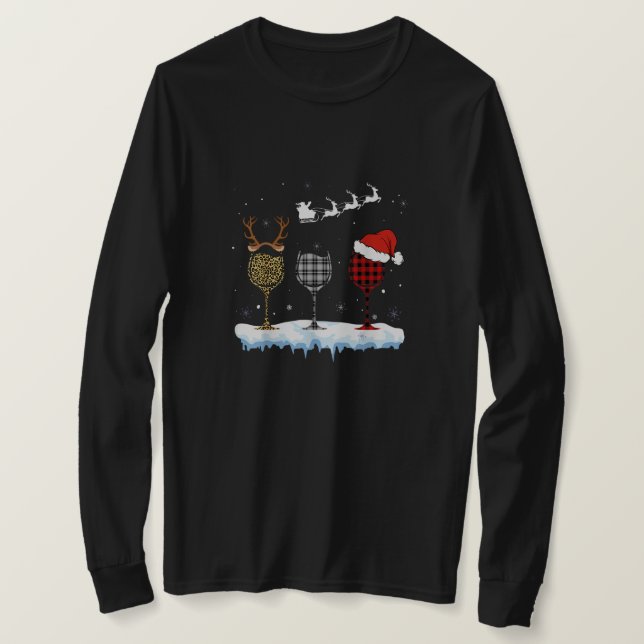 Camiseta Three Glass Of Red Wine Xmas Nurse Buffalo Plaid R (Anverso del diseño)