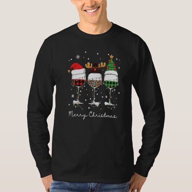Camiseta Three Glass Wine Santa Hat Merry Christmas Drinkin (Anverso)