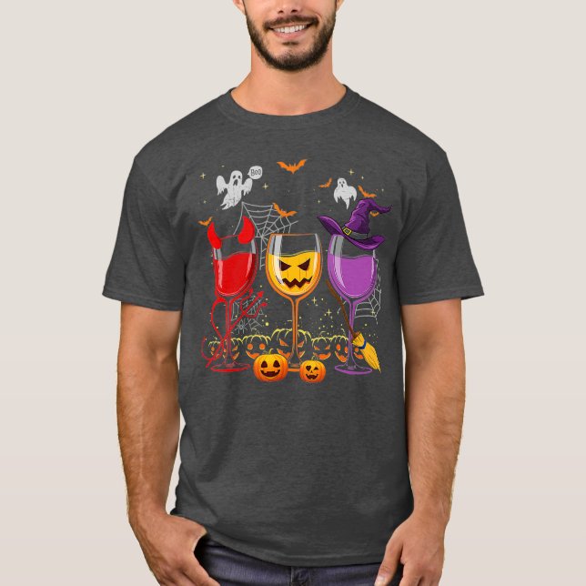 Camiseta Three Glasses Of Wines Funny Halloween Wine  (2) (Anverso)