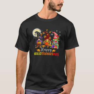 Camiseta Three Gnomes Halloween Merry Christmas Happy Hallo