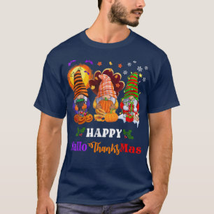 Camiseta Three Gnomes Halloween Merry Christmas Happy Hallo