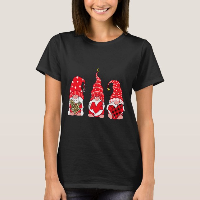 Camiseta Three Gnomes Holding Heart Leopard Happy Valentine (Anverso)