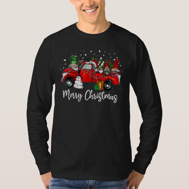 Camiseta Three Gnomes in Red Truck With Merry Christmas Tre (Anverso)
