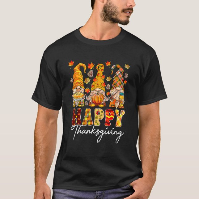 Camiseta Three Gnomes Pumpkin Fall Season Autumn Happy Than (Anverso)
