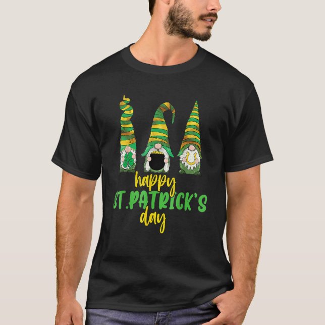 Camiseta Three Gnomes Shamrock Happy St Patrick's Day Go Lu (Anverso)