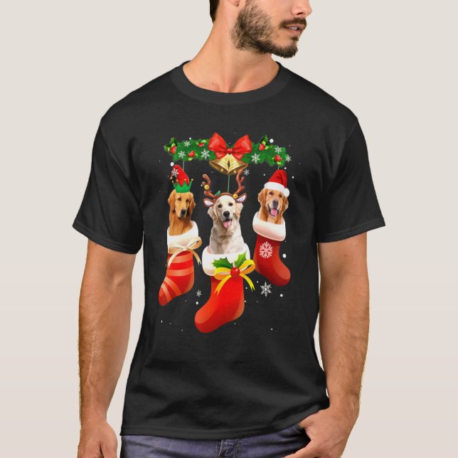 Camiseta Three Golden Retriever In Sock Christmas Pajama Xm (Anverso)
