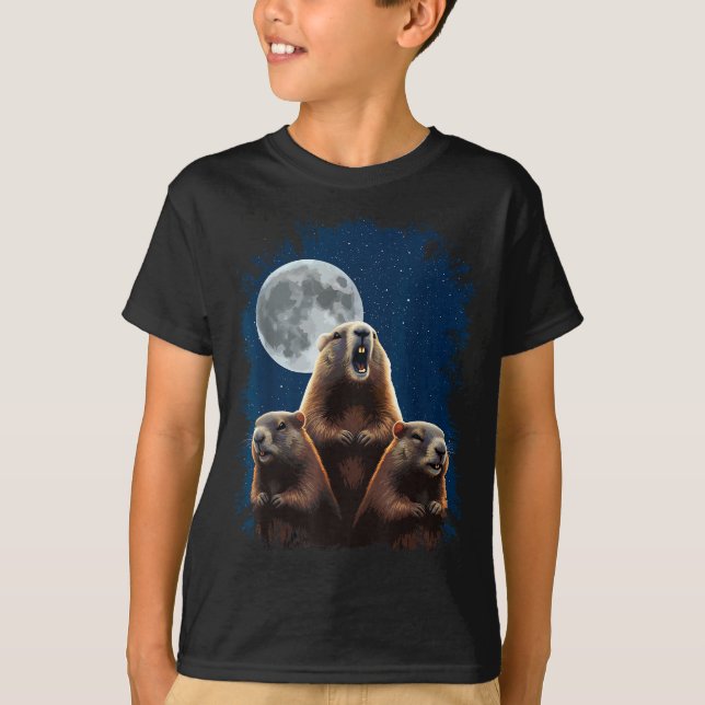 Camiseta Three Groundhogs And A Moon Funny Groundhog Day  (Anverso)