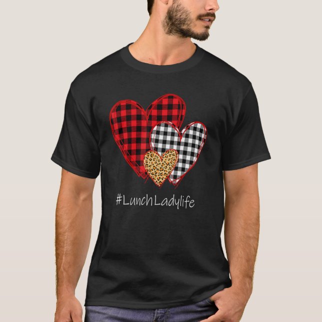 Camiseta Three Hearts Buffalo Plaid Lunch Lady Valentine's  (Anverso)