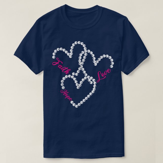 Camiseta Three Hearts Faith Hope Love Breast Cancer Awarene (Diseño del anverso)