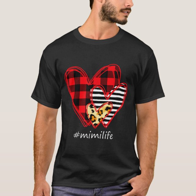 Camiseta Three Hearts Leopard Buffalo Plaid Mimi Life Valen (Anverso)
