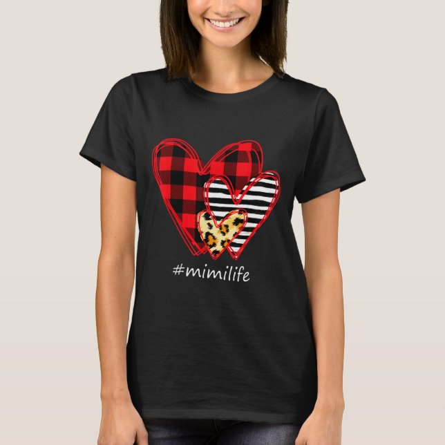 Camiseta Three Hearts Leopard Buffalo Plaid Mimi Life Valen (Anverso)