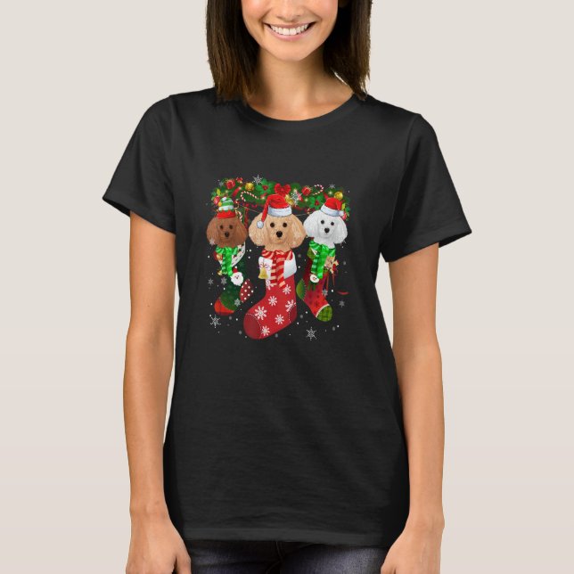 Camiseta Three Poodle In Socks Christmas Santa Hat   (Anverso)