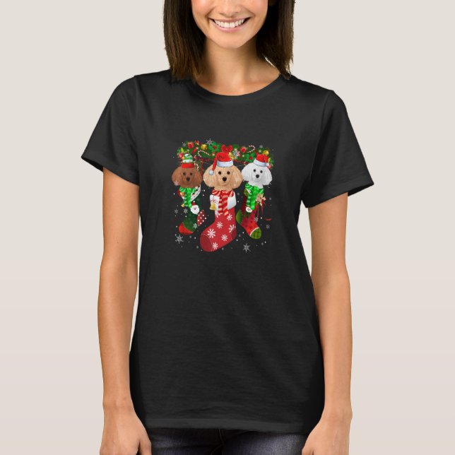 Camiseta Three Poodle In Socks Christmas Santa Hat (Anverso)