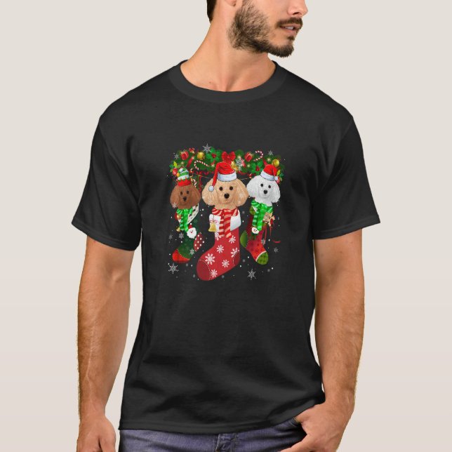 Camiseta Three Poodle In Socks Christmas Santa Hat (Anverso)